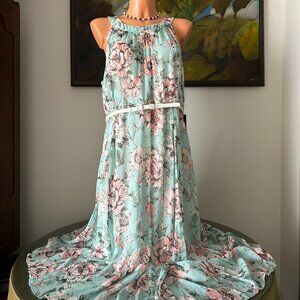 Tommy Hilfiger NWT Women's Victoria Floral Chiffon Belted Midi Dress, sz 16